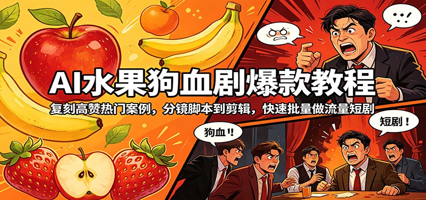 AI水果狗血剧爆款教程：复刻高赞热门案例，分镜脚本到剪辑，快速批量做流量短剧-仙女副业网