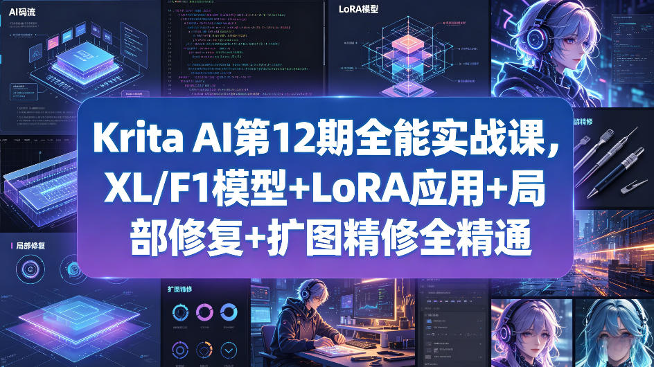 Krita AI第12期全能实战课，XL/F1模型+LoRA应用+局部修复+扩图精修全精通-仙女副业网