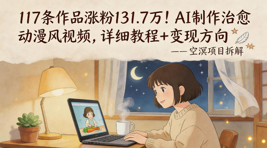 117条作品涨粉131.7W！AI制作治愈动漫风视频，详细教程+变现方向-仙女副业网