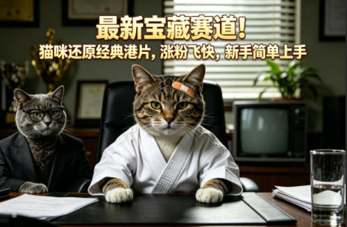 最新宝藏赛道！猫咪还原经典港片，涨粉飞快，新手简单上手-仙女副业网