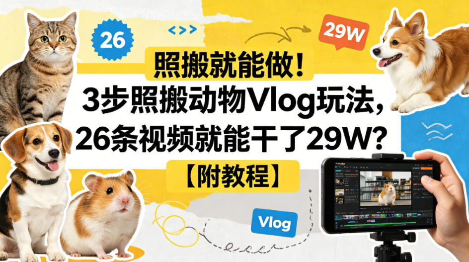 照搬就能做！3步照搬动物Vlog玩法，26条视频就能干了29W？【附教程】【赠coze一键生成工作流】-仙女副业网