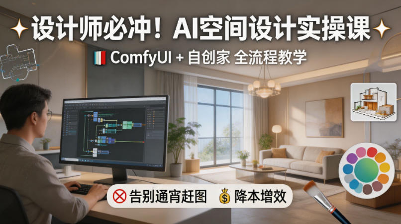 设计师必冲！AI空间设计实操课，ComfyUI+自创家全教学，告别通宵赶图，降本增效-仙女副业网