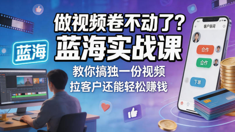 做视频卷不动了？蓝海实战课教你搞独一份视频，拉客户还能轻松賺钱！【原创双语字幕】-仙女副业网