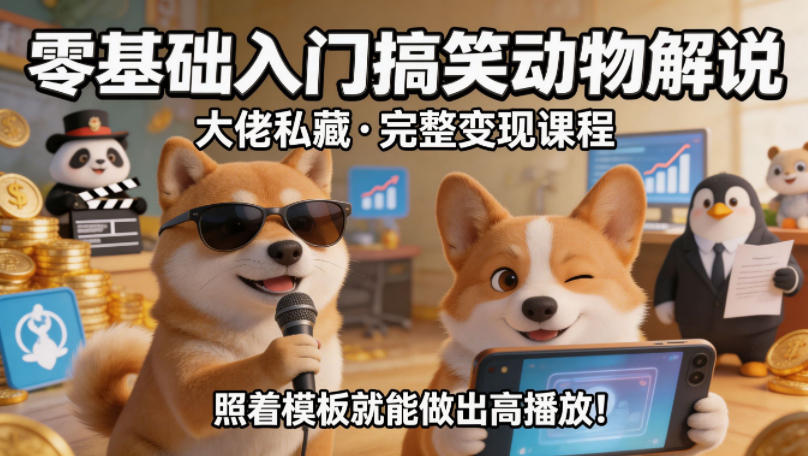 零基础入门搞笑动物解说，大佬私藏完整变现课程，照着模板就能做出高播放-仙女副业网