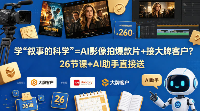 学《叙事的科学》=AI影像拍爆款片+接大牌客户？26节课+AI助手直接送【原创双语字幕】-仙女副业网