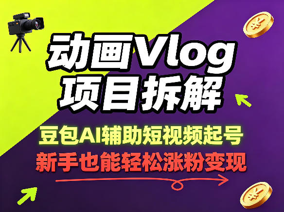 动画Vlog项目拆解，豆包AI辅助短视频起号，新手也能轻松涨粉，43条作品涨粉8.3W-仙女副业网