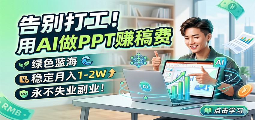 告别打工！用AI做PPT赚稿费，绿色蓝海，稳定月入1-2W，永不失业副业！-仙女副业网