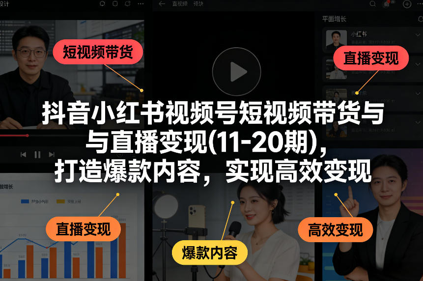 抖音小红书视频号短视频带货与直播变现(10-21期)，打造爆款内容，实现高效变现(更新05月08日)-仙女副业网