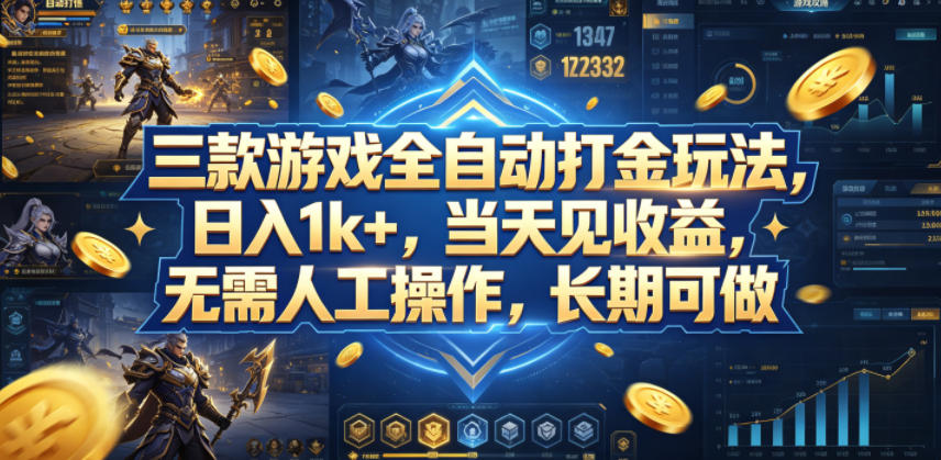 三款游戏全自动打金玩法，日入1k+，当天见收益，无需人工操作，长期可做【揭秘】-仙女副业网