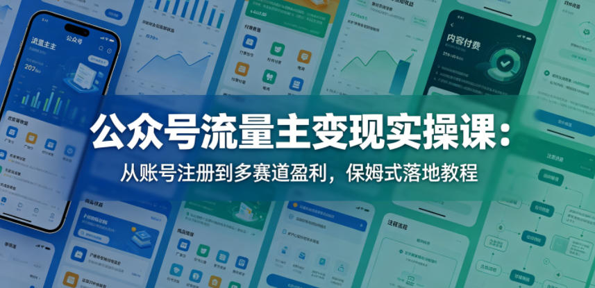 公众号流量主变现实操课：从账号注册到多赛道盈利，保姆式落地教程-仙女副业网