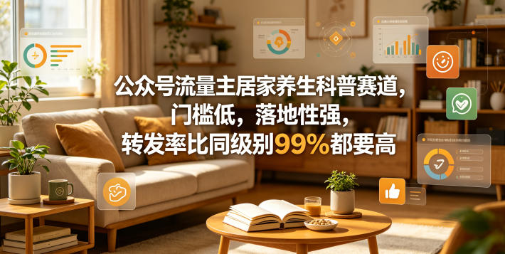 公众号流量主居家养生科普赛道，门槛低，落地性强，转发率比同级别99％都要高-仙女副业网
