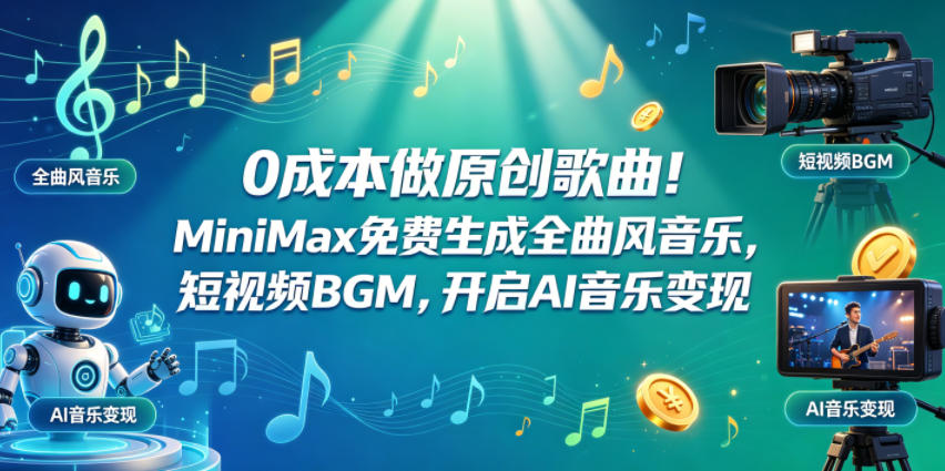 0成本做原创歌曲！MiniMax免费生成全曲风音乐，短视频BGM，开启AI音乐变现-仙女副业网