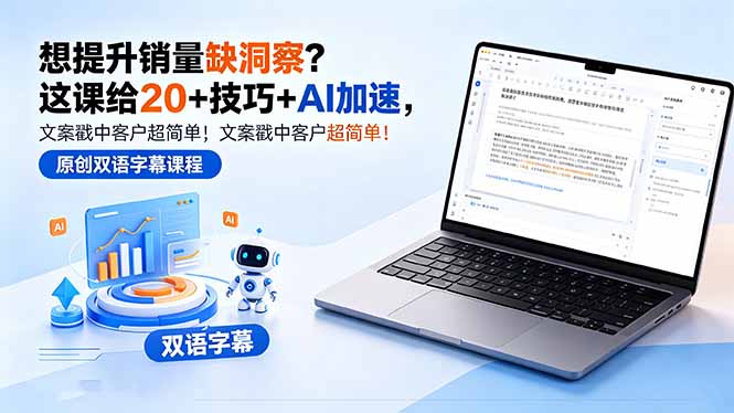 想提升销量缺洞察?这课给 20 + 技巧 + AI 加速,文案戳中客户超简单!【原创双语字幕】-仙女副业网