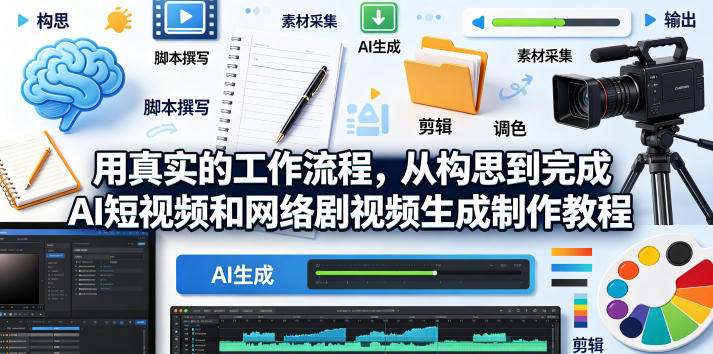 用真实的工作流程,从构思到完成AI短视频和网络剧视频生成制作教程-中英字幕-仙女副业网