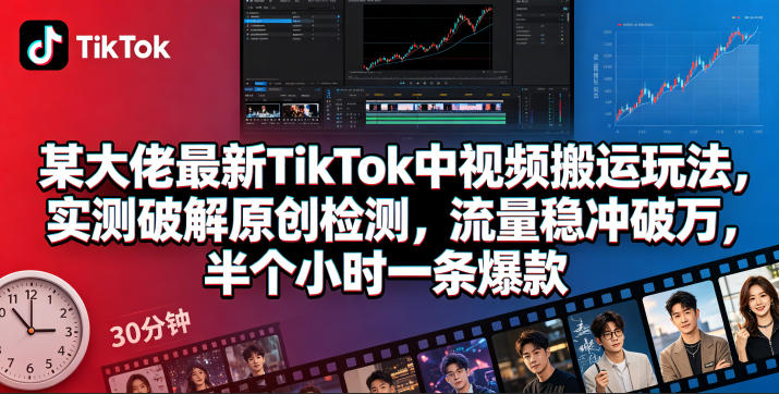 某大佬最新TikTok中视频搬运玩法,实测破解原创检测,流量稳冲破万,半个小时一条爆款-仙女副业网
