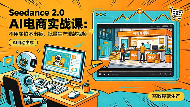 Seedance 2.0 AI电商实战课:不用实拍不出镜,批量生产爆款视频打爆GMV-仙女副业网