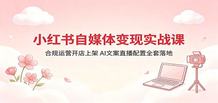 小红书自媒体变现实战课：合规运营开店上架，AI文案直播配置全套落地-仙女副业网