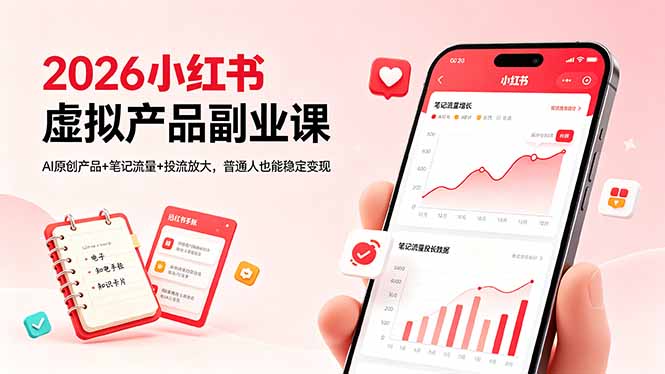 2026小红书虚拟产品副业课，AI原创产品+笔记流量+投流放大，普通人也能稳定变现-仙女副业网