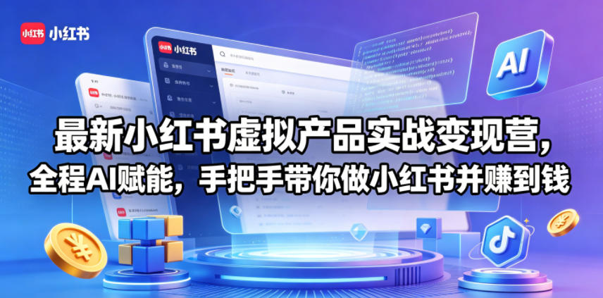 最新小红书虚拟产品实战变现营,全程AI赋能,手把手带你做小红书并赚到钱-仙女副业网