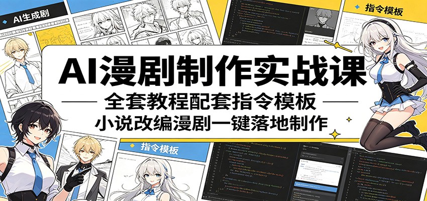 AI漫剧制作实战课：全套教程配套指令模板，小说改编漫剧一键落地制作-仙女副业网