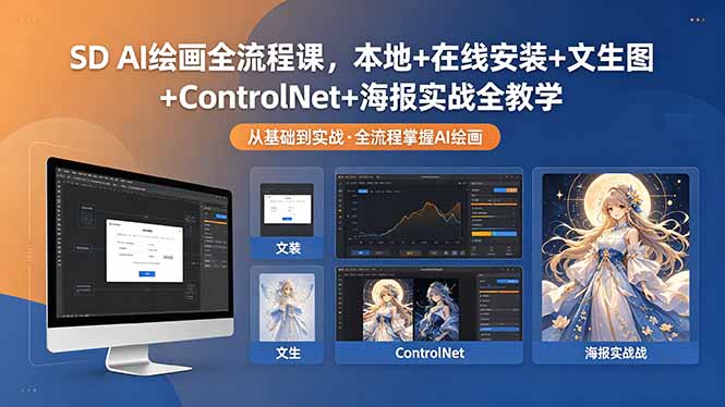SD AI绘画全流程课，本地+在线安装+文生图+ControlNet+海报实战全教学-仙女副业网