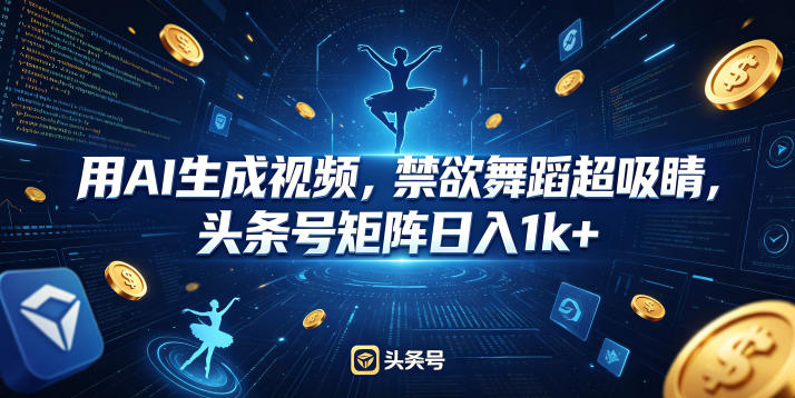 用AI生成视频，禁欲舞蹈超吸睛，头条号矩阵日入1k+-仙女副业网