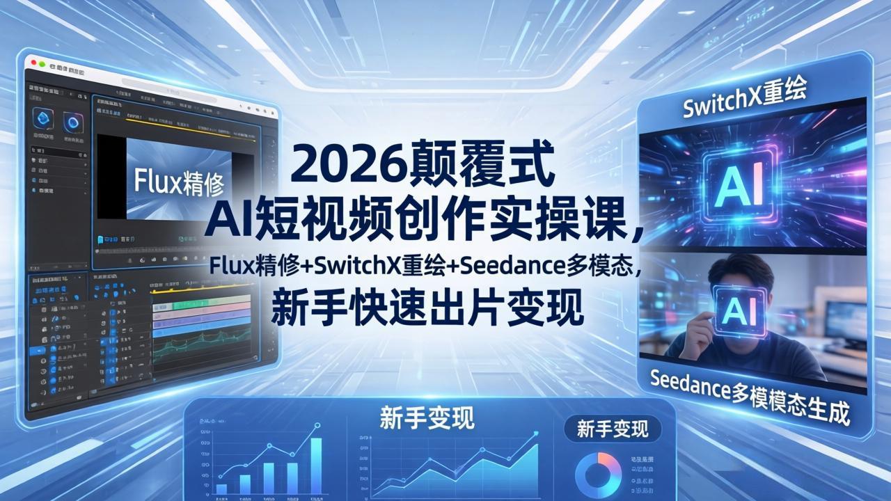 2026颠覆式 AI短视频创作课-5月更新，Flux精修+SwitchX重绘+Seedance多模态，新手快速出片变现-仙女副业网