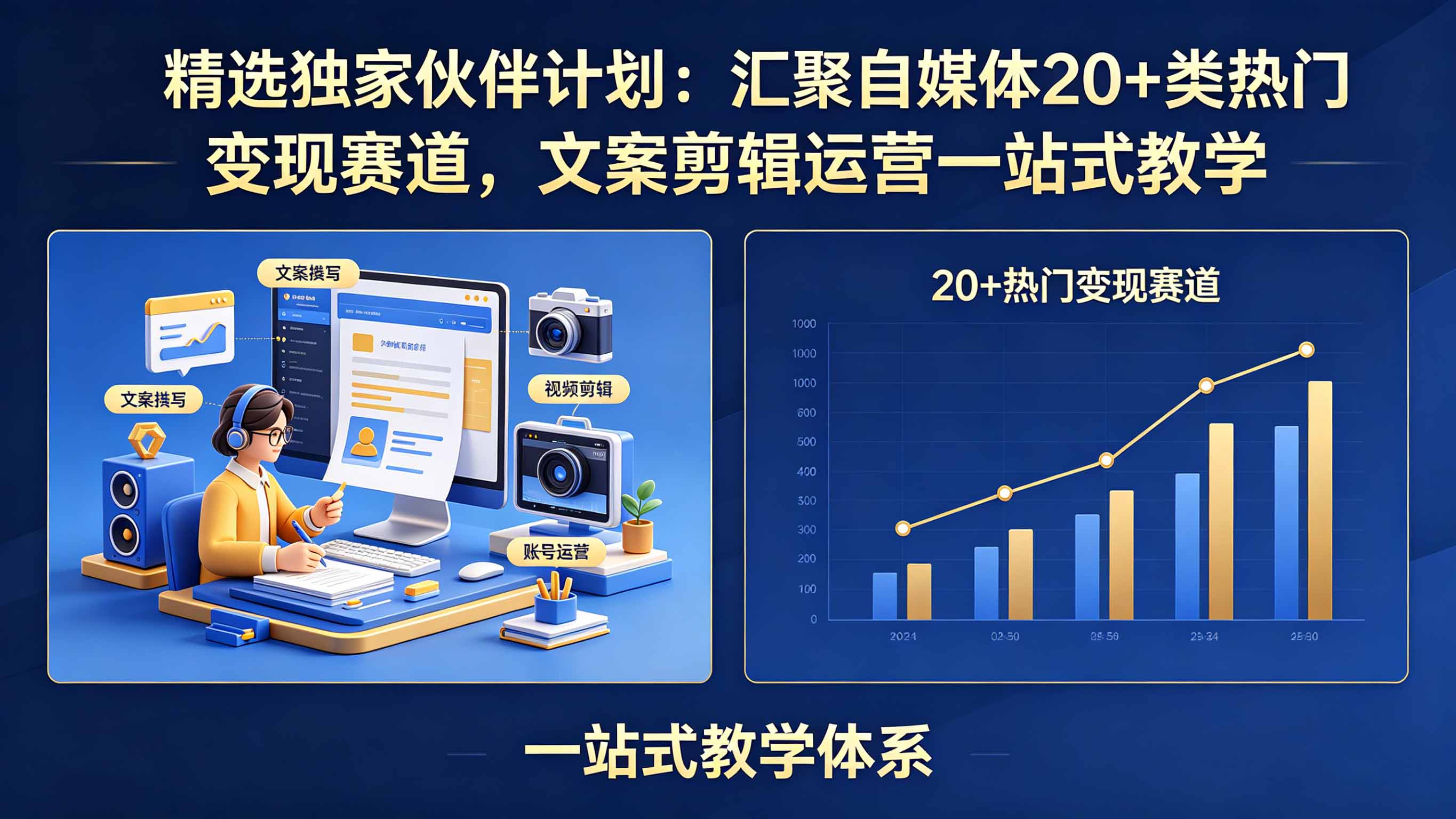 精选独家伙伴计划：汇聚自媒体20+类热门变现赛道，文案剪辑运营一站式教学-仙女副业网