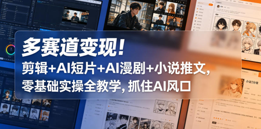 多赛道变现！剪辑+AI短片+AI漫剧+小说推文，零基础实操全教学，抓住AI风口-仙女副业网