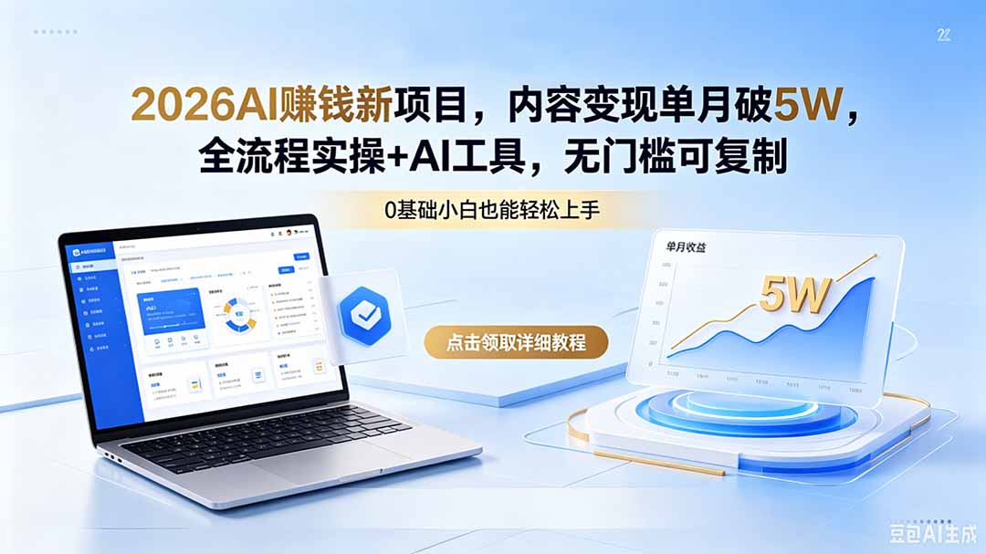 2026AI赚钱新项目，内容变现单月破5W，全流程实操+AI工具，无门槛可复制-仙女副业网