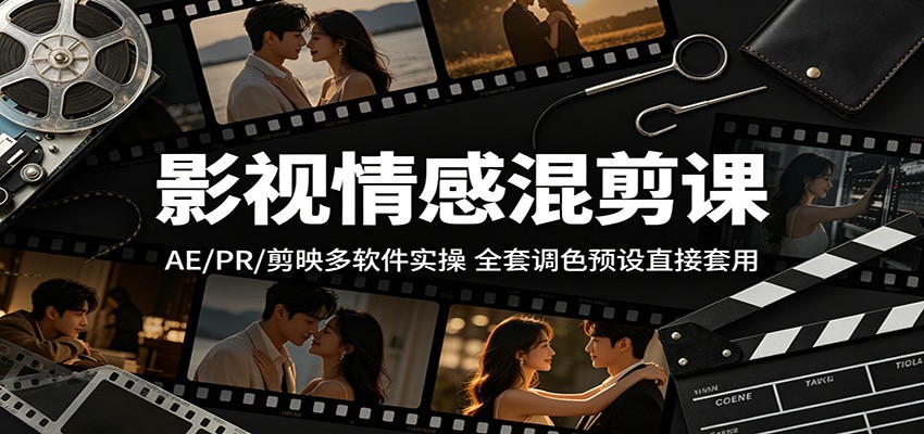 影视情感混剪课：AE/PR/剪映多软件实操，全套调色预设直接套用-仙女副业网