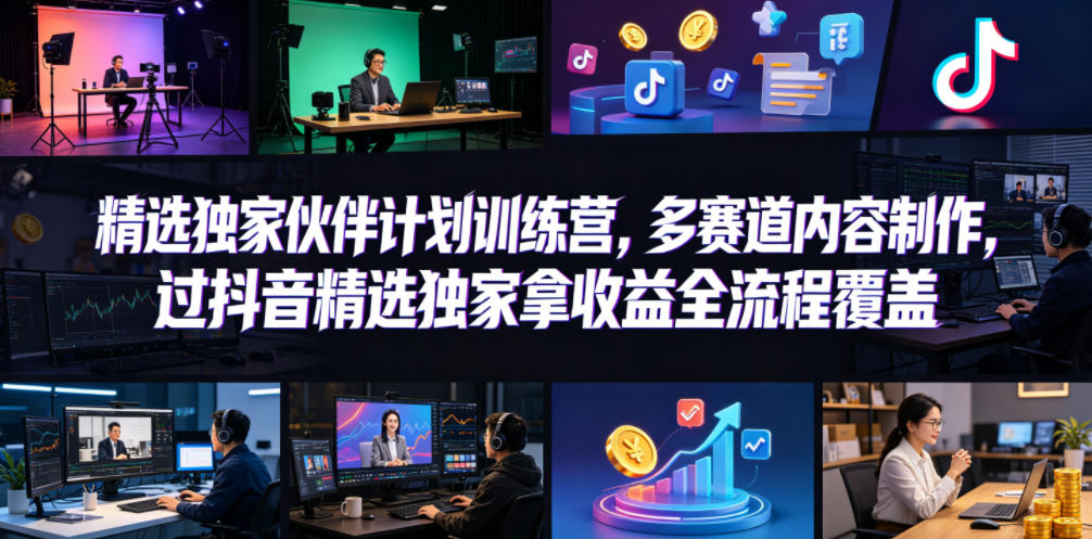 小豁食堂精选独家伙伴计划训练营，多赛道内容制作，过抖音精选独家拿收益全流程覆盖-仙女副业网