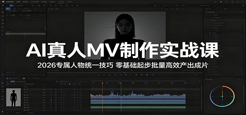 AI真人MV制作实战课：2026专属人物统一技巧，零基础起步批量高效产出成片-仙女副业网