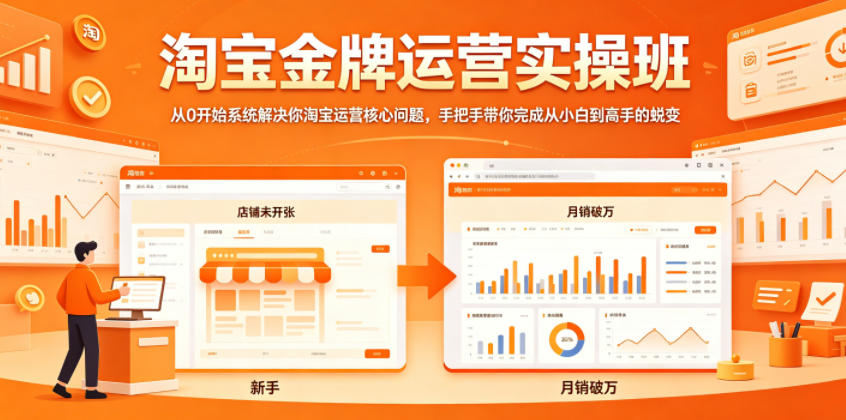 淘宝金牌运营实操班,从0开始系统解决你淘宝运营核心问题,手把手带你完成从小白到高手的蜕变-仙女副业网