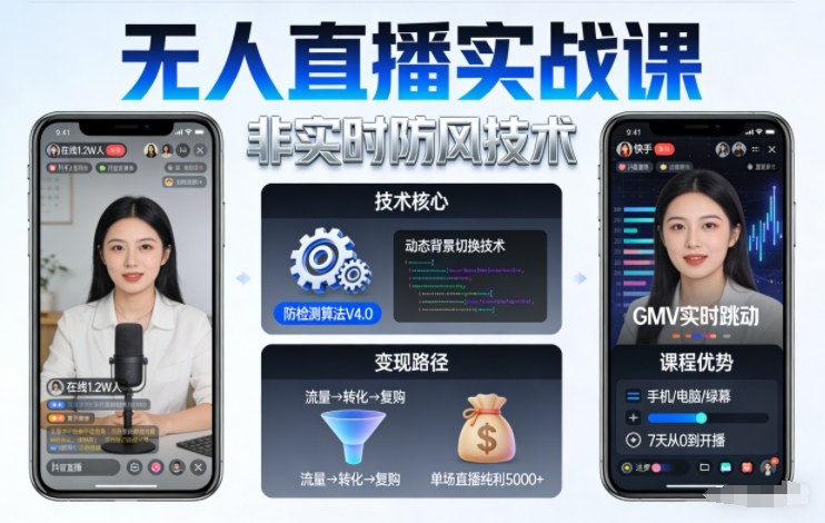 宝子哥无人直播实战课,非实时防风技术,聚焦抖音快手等平台直播带货,轻松开启直播变现之路(更新2026年5月17日)-仙女副业网