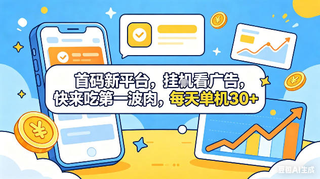 首码新平台，挂G自动看广告，快来吃第一波肉，每天单机30+，可矩阵放大【揭秘】-仙女副业网
