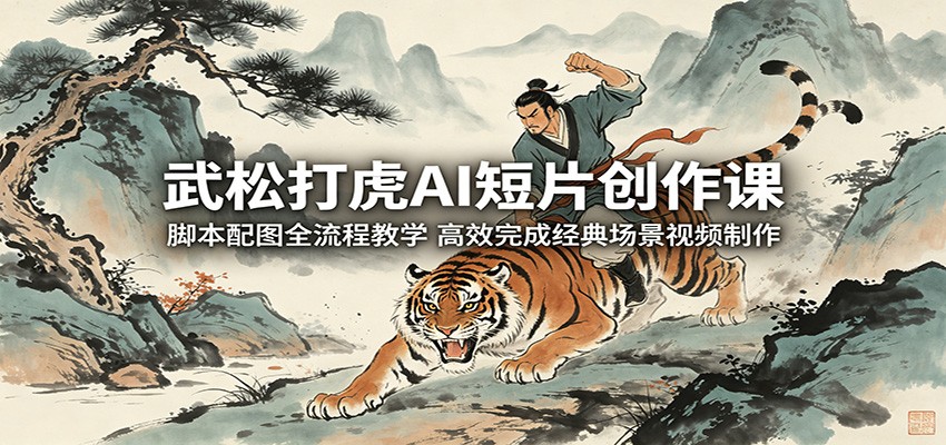 武松打虎AI短片创作课:脚本配图全流程教学,高效完成经典场景视频制作-仙女副业网