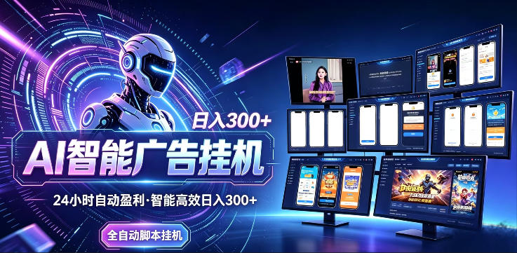 AI智能广告挂G项目，无需人工，单机稳定日入200+，可矩阵放大，24小时不间断刷广告賺收益【揭秘】-仙女副业网