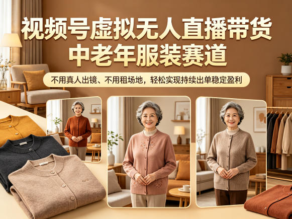 视频号虚拟无人直播带货中老年服装赛道,不用真人出镜、不用租场地,轻松实现持续出单稳定盈利-仙女副业网