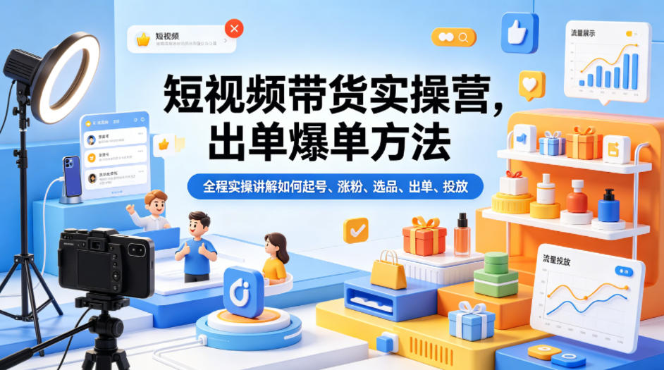 短视频带货实操营，出单爆单方法，全程实操讲解如何起号、涨粉、选品、出单、投放(更新0515)-仙女副业网