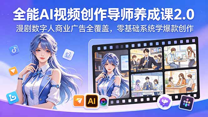 全能AI视频创作导师养成课2.0,漫剧数字人商业广告全覆盖,零基础系统学爆款创作-仙女副业网