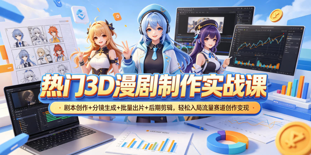 热门3D漫剧制作实战课，剧本创作+分镜生成+批量出片+后期剪辑，轻松入局流量赛道创作变现-仙女副业网