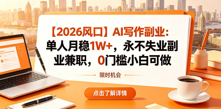 【2026风口】AI写作副业：单人月稳1W+，永不失业副业兼职，0门槛小白可做【揭秘】-仙女副业网