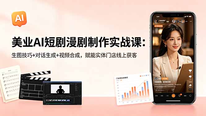 美业AI短剧漫剧制作实战课：生图技巧+对话生成+视频合成，赋能实体门店线上获客-仙女副业网
