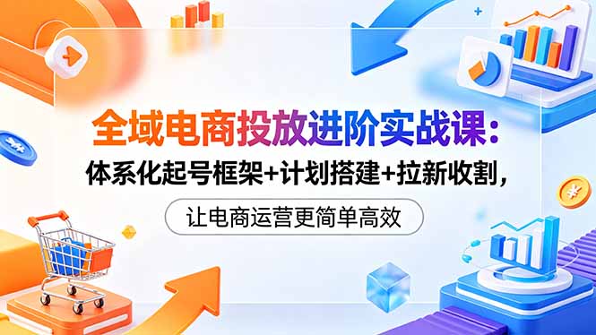 全域电商投放进阶实战课：体系化起号框架+计划搭建+拉新收割，让电商运营更简单高效-仙女副业网