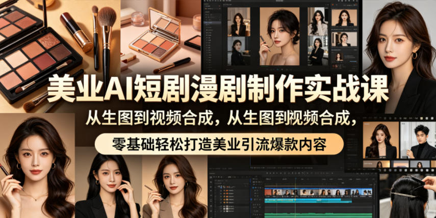 美业AI短剧漫剧制作实战课，从生图到视频合成，零基础轻松打造美业引流爆款内容-仙女副业网