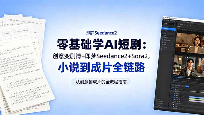 零基础学AI短剧：创意变剧情+即梦Seedance2+Sora2，小说到成片全链路-仙女副业网