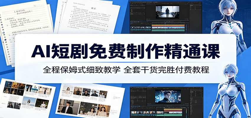 AI短剧免费制作精通课：全程保姆式细致教学，全套干货完胜付费教程-仙女副业网