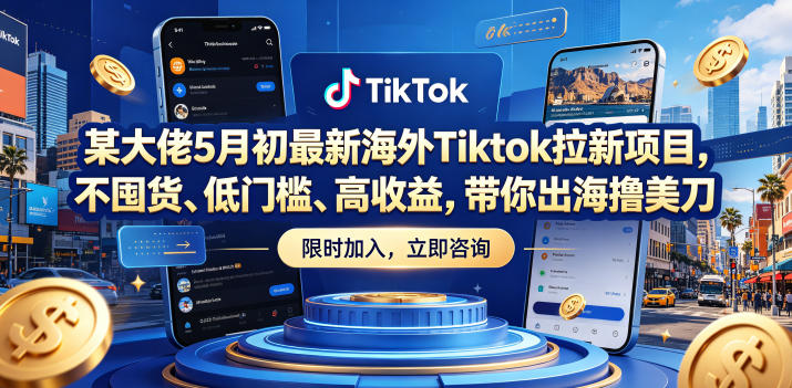 某大佬5月初最新海外Tiktok拉新项目，不囤货、低门槛、高收益，带你出海撸美刀-仙女副业网