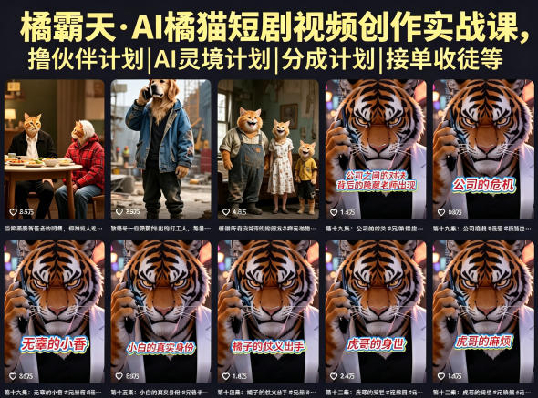 橘霸天·AI橘猫短剧视频创作实战课，撸伙伴计划|AI灵境计划|分成计划|接单收徒等-仙女副业网